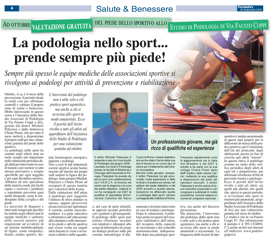 Podologo a Jesi (Ancona) e Cingoli (Macerata) - Michele Palazzesi podologo dello sport